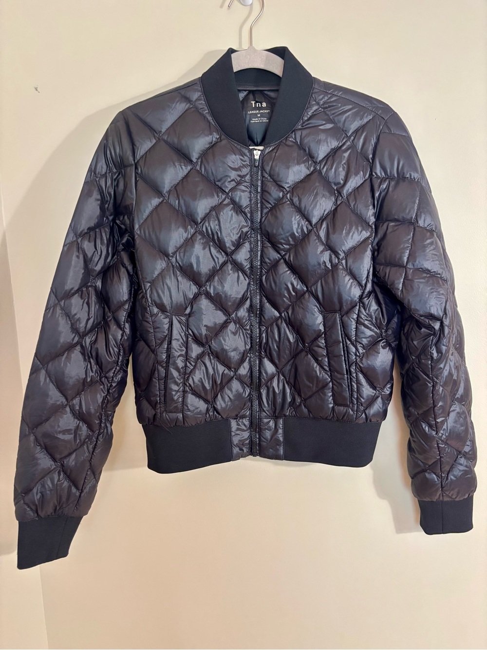Tna by Aritzia Quilted League Nylon Bomber Jacket - Black size Medium